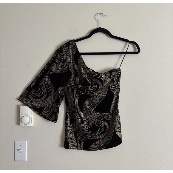 Vintage Cachet Top Medium Black Gold Embellished 90s Y2K One Shoulder Goth - Picture 1 of 4